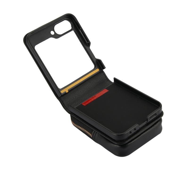 For Samsung Galaxy Z Flip6 AwQuer Crossbody Zipper Wallet Bag Litchi Leather Phone Case(Black)