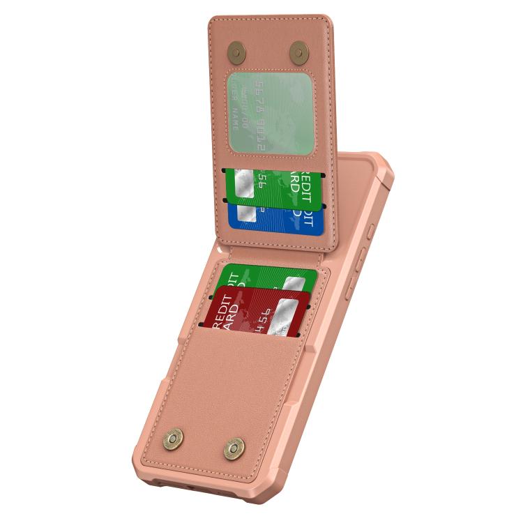 For iPhone 16 Pro Vertical Flip Card Bag Holder Leather Phone Case(Rose Gold) For iPhone 16 Pro Vertical Flip Card Bag Holder Leather Phone Case(Rose Gold)