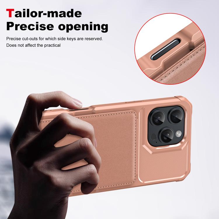 For iPhone 16 Pro Vertical Flip Card Bag Holder Leather Phone Case(Rose Gold) For iPhone 16 Pro Vertical Flip Card Bag Holder Leather Phone Case(Rose Gold)