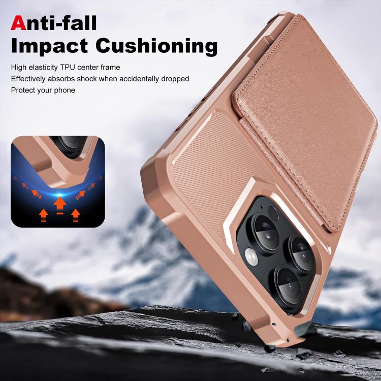 For iPhone 16 Pro Vertical Flip Card Bag Holder Leather Phone Case(Rose Gold) For iPhone 16 Pro Vertical Flip Card Bag Holder Leather Phone Case(Rose Gold)