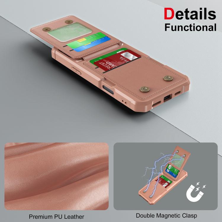 For iPhone 16 Pro Vertical Flip Card Bag Holder Leather Phone Case(Rose Gold) For iPhone 16 Pro Vertical Flip Card Bag Holder Leather Phone Case(Rose Gold)