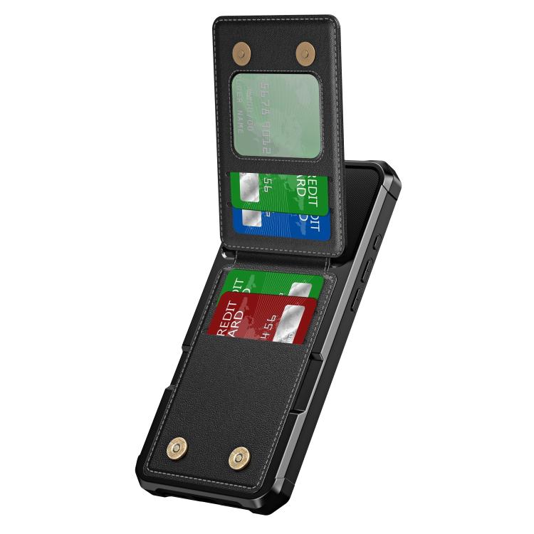 For iPhone 16 Plus Vertical Flip Card Bag Holder Leather Phone Case(Black) For iPhone 16 Plus Vertical Flip Card Bag Holder Leather Phone Case(Black)