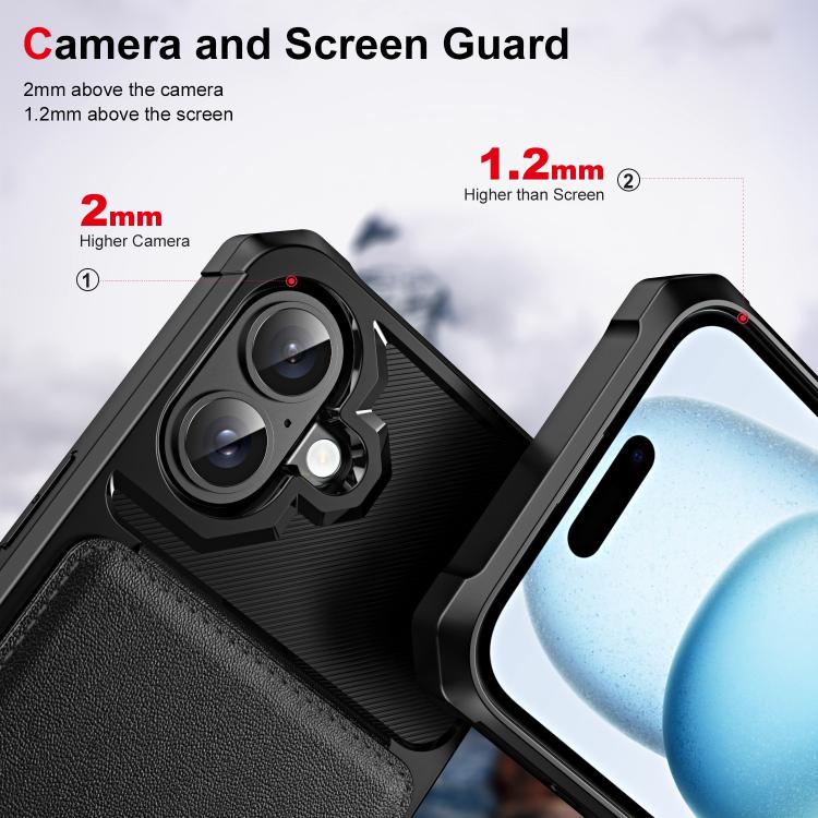 For iPhone 16 Plus Vertical Flip Card Bag Holder Leather Phone Case(Black) For iPhone 16 Plus Vertical Flip Card Bag Holder Leather Phone Case(Black)