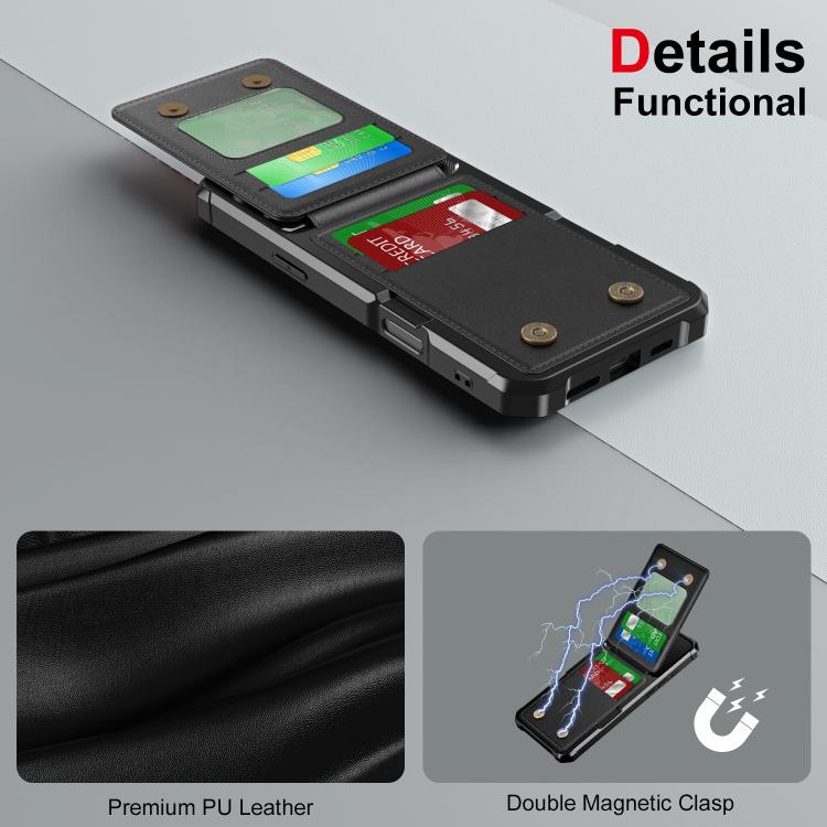 For iPhone 16 Plus Vertical Flip Card Bag Holder Leather Phone Case(Black) For iPhone 16 Plus Vertical Flip Card Bag Holder Leather Phone Case(Black)
