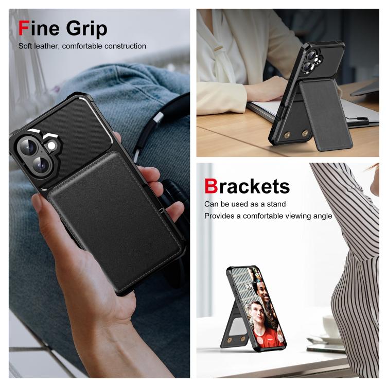 For iPhone 16 Plus Vertical Flip Card Bag Holder Leather Phone Case(Black) For iPhone 16 Plus Vertical Flip Card Bag Holder Leather Phone Case(Black)