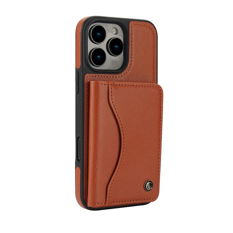 For iPhone 16 Pro AwQuer Horizontal Flip Card Bag Holder Leather Phone Case(Brown) For iPhone 16 Pro AwQuer Horizontal Flip Card Bag Holder Leather Phone Case(Brown)