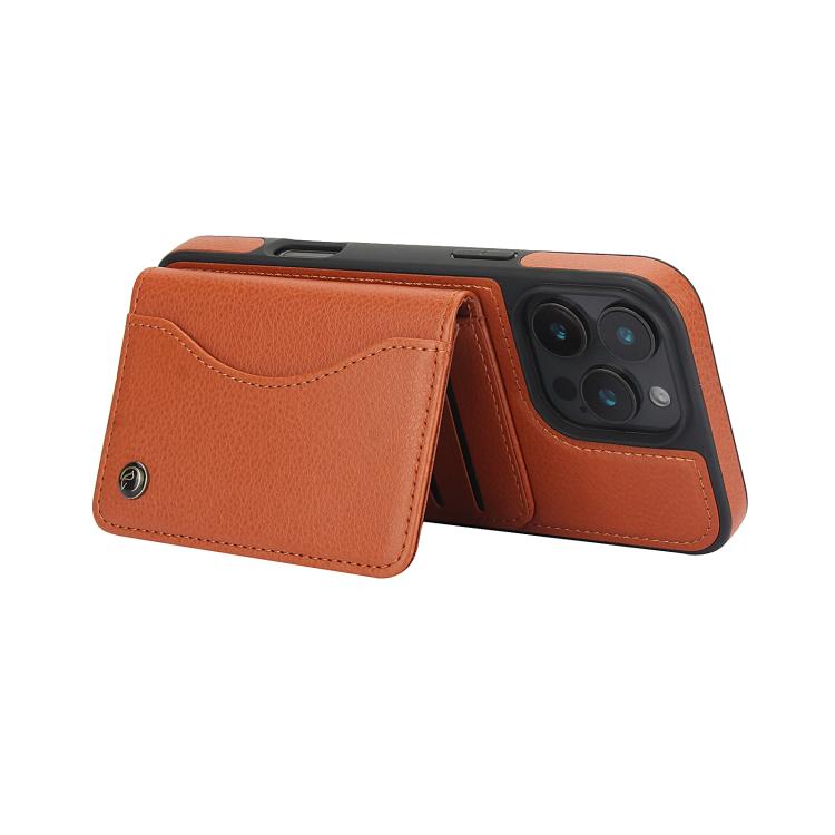 For iPhone 16 Pro AwQuer Horizontal Flip Card Bag Holder Leather Phone Case(Brown) For iPhone 16 Pro AwQuer Horizontal Flip Card Bag Holder Leather Phone Case(Brown)