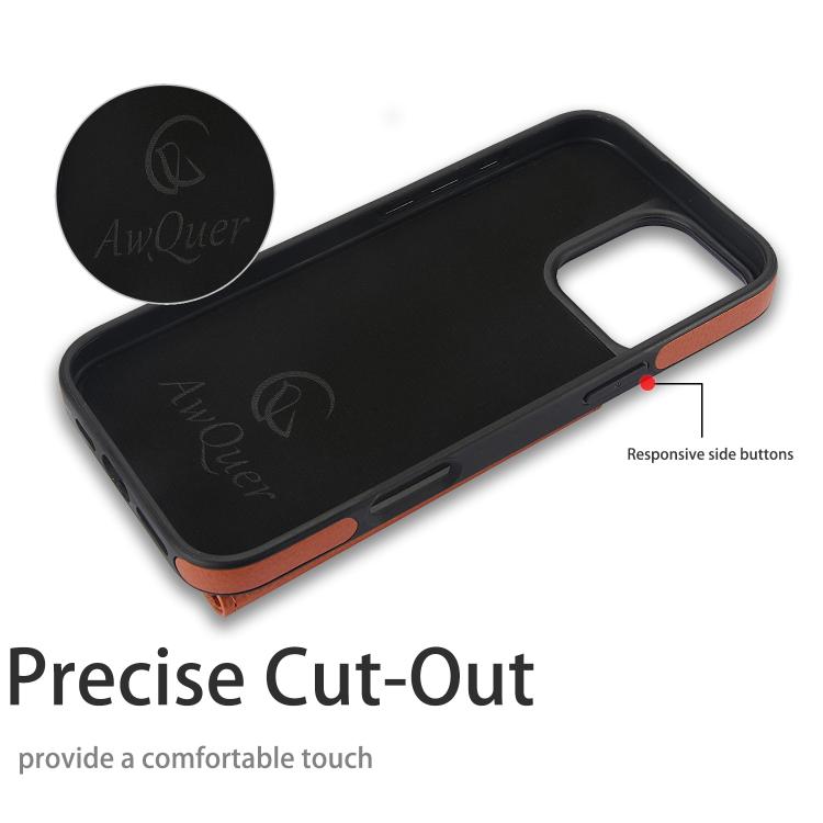 For iPhone 16 Pro AwQuer Horizontal Flip Card Bag Holder Leather Phone Case(Brown) For iPhone 16 Pro AwQuer Horizontal Flip Card Bag Holder Leather Phone Case(Brown)