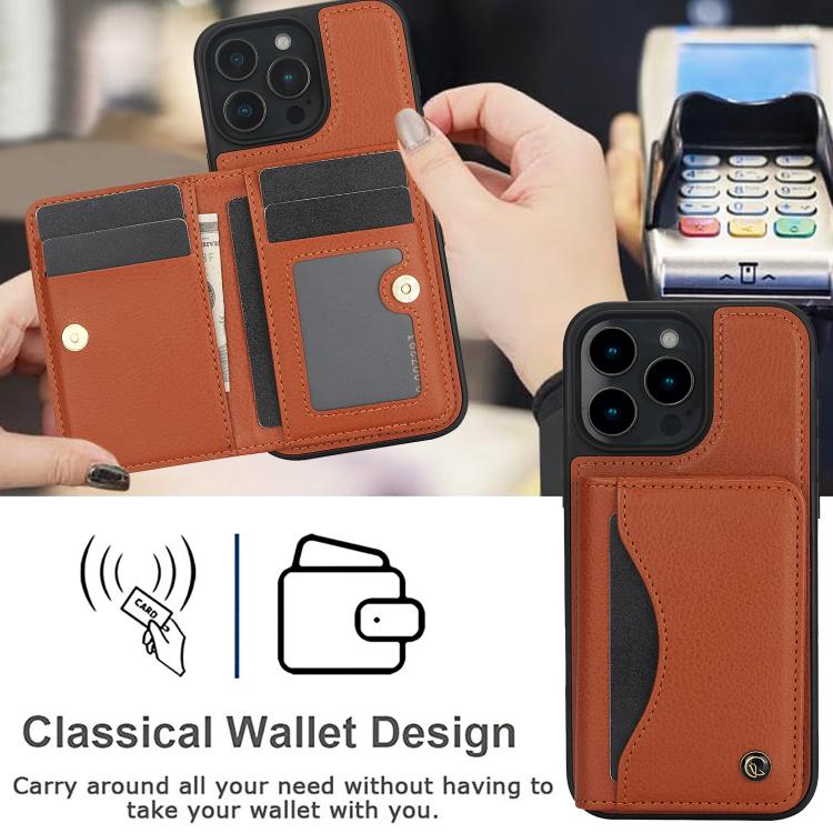 For iPhone 16 Pro AwQuer Horizontal Flip Card Bag Holder Leather Phone Case(Brown) For iPhone 16 Pro AwQuer Horizontal Flip Card Bag Holder Leather Phone Case(Brown)
