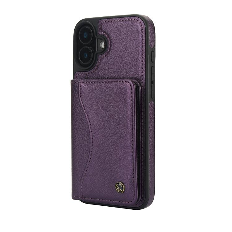 For iPhone 16 AwQuer Horizontal Flip Card Bag Holder Leather Phone Case(Dark Purple) For iPhone 16 AwQuer Horizontal Flip Card Bag Holder Leather Phone Case(Dark Purple)