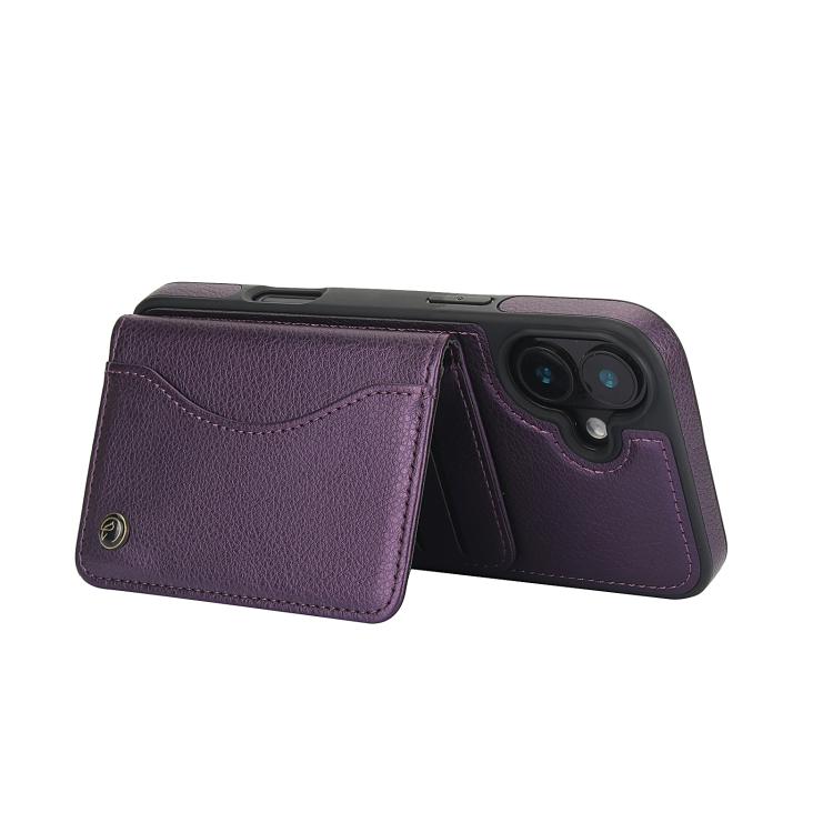 For iPhone 16 AwQuer Horizontal Flip Card Bag Holder Leather Phone Case(Dark Purple) For iPhone 16 AwQuer Horizontal Flip Card Bag Holder Leather Phone Case(Dark Purple)