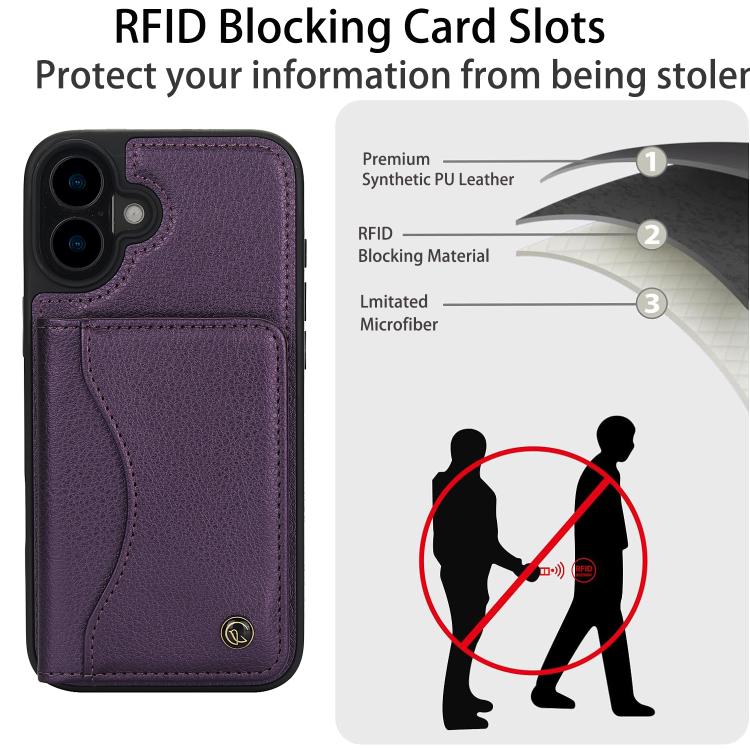 For iPhone 16 AwQuer Horizontal Flip Card Bag Holder Leather Phone Case(Dark Purple) For iPhone 16 AwQuer Horizontal Flip Card Bag Holder Leather Phone Case(Dark Purple)