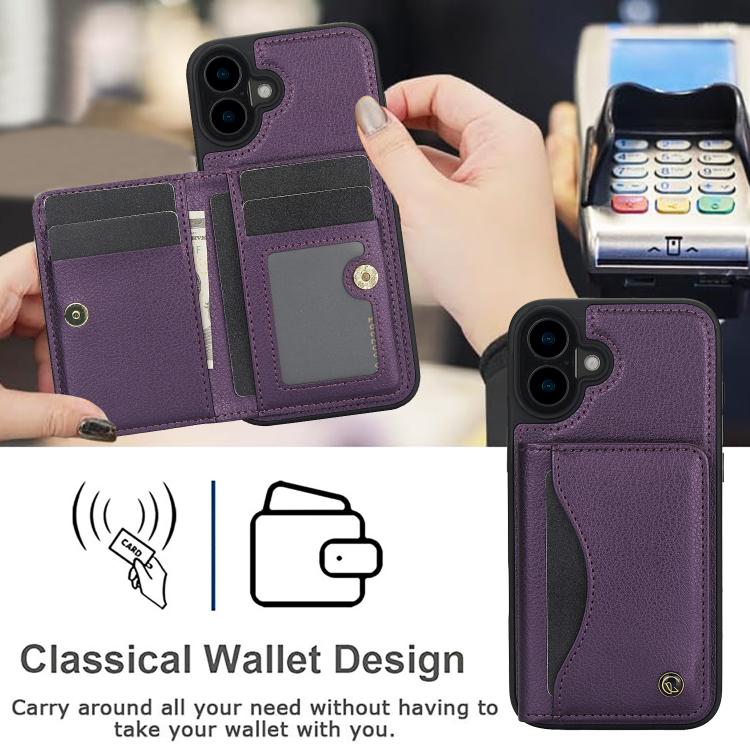 For iPhone 16 AwQuer Horizontal Flip Card Bag Holder Leather Phone Case(Dark Purple) For iPhone 16 AwQuer Horizontal Flip Card Bag Holder Leather Phone Case(Dark Purple)