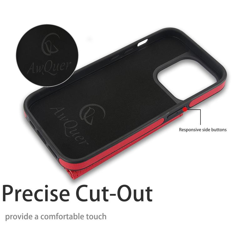 For iPhone 14 Pro AwQuer Horizontal Flip Card Bag Holder Leather Phone Case(Red) For iPhone 14 Pro AwQuer Horizontal Flip Card Bag Holder Leather Phone Case(Red)