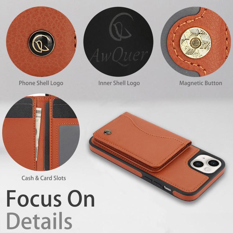 For iPhone 12 / 12 Pro AwQuer Horizontal Flip Card Bag Holder Leather Phone Case(Brown) For iPhone 12 / 12 Pro AwQuer Horizontal Flip Card Bag Holder Leather Phone Case(Brown)