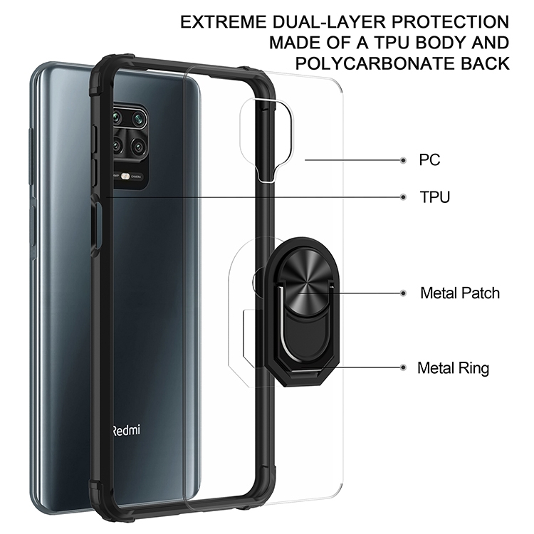 Funda Xiaomi Redmi Note 9 Pro Max con soporte de anillo de metal - Funda  transparente a prueba de golpes PC Red