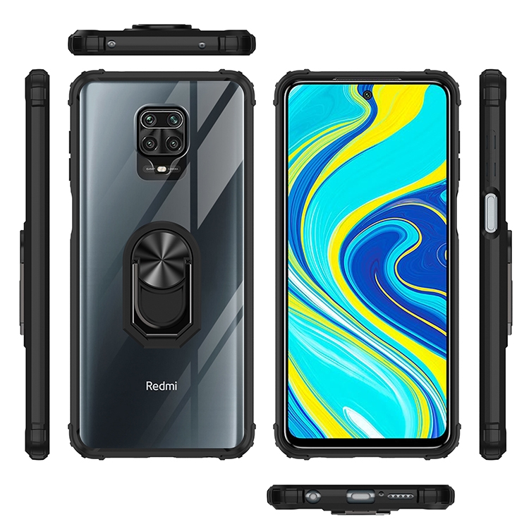 Funda Xiaomi Redmi Note 9 Pro con soporte de anillo de metal transparente