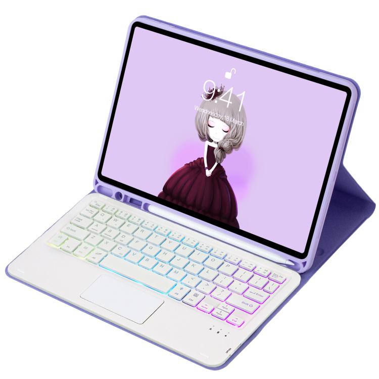 For iPad Air 2022&2020 / Pro 11 2021&2020&2018 Lambskin Pen Slot Touch Pad Backlight Bluetooth Keyboard Leather Tablet Case(Purple) For iPad Air 2022&2020 / Pro 11 2021&2020&2018 Lambskin Pen Slot Touch Pad Backlight Bluetooth Keyboard Leather Tablet Case(Purple)