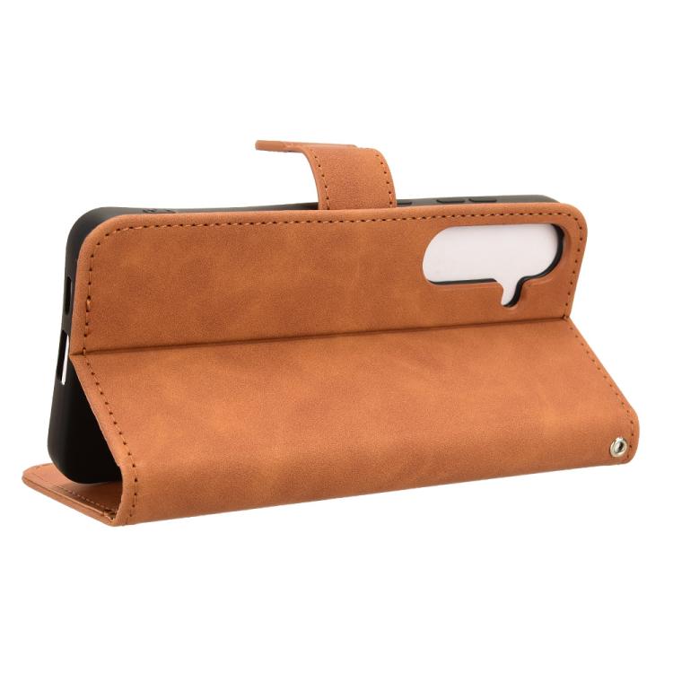For Samsung Galaxy S25 5G Skin Feel Magnetic Flip Leather Phone Case(Brown)