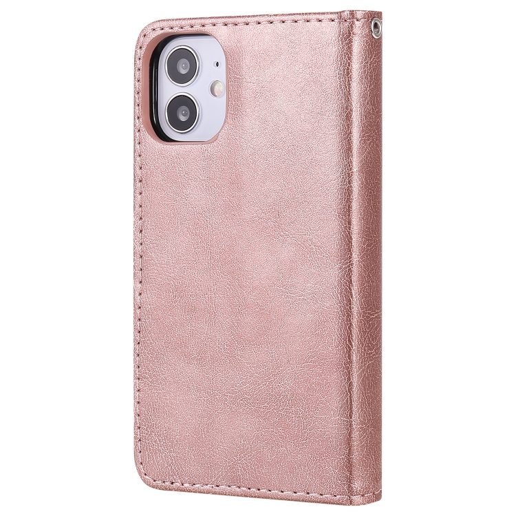 For iPhone 12 mini 2 in 1 Solid Color Detachable PU Leather Case with Card Slots & Magnetic Holder & Photo Frame & Wallet & Strap(Rose Gold) For iPhone 12 mini 2 in 1 Solid Color Detachable PU Leather Case with Card Slots & Magnetic Holder & Photo Frame & Wallet & Strap(Rose Gold)