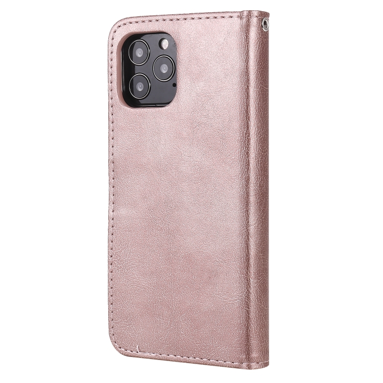 For iPhone 12 / 12 Pro 2 in 1 Solid Color Detachable PU Leather Case with Card Slots & Magnetic Holder & Photo Frame & Wallet & Strap(Rose Gold) For iPhone 12 / 12 Pro 2 in 1 Solid Color Detachable PU Leather Case with Card Slots & Magnetic Holder & Photo Frame & Wallet & Strap(Rose Gold)