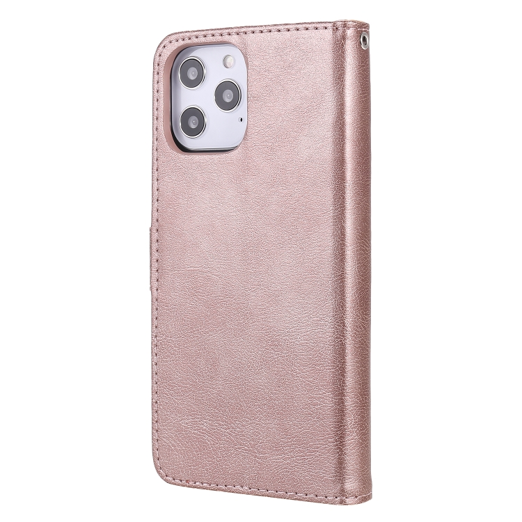 For iPhone 12 Pro Max 2 in 1 Solid Color Detachable PU Leather Case with Card Slots & Magnetic Holder & Photo Frame & Wallet & Strap(Rose Gold) For iPhone 12 Pro Max 2 in 1 Solid Color Detachable PU Leather Case with Card Slots & Magnetic Holder & Photo Frame & Wallet & Strap(Rose Gold)