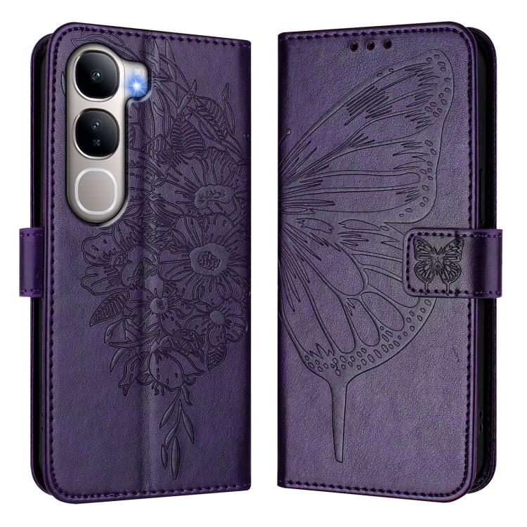 vivo Y31 5G 2025用 エンボス加工バタフライレザースマホケース