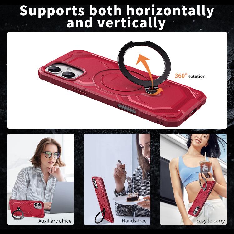 For iPhone 16 Frosted MagSafe Holder Phone Case(Red)
