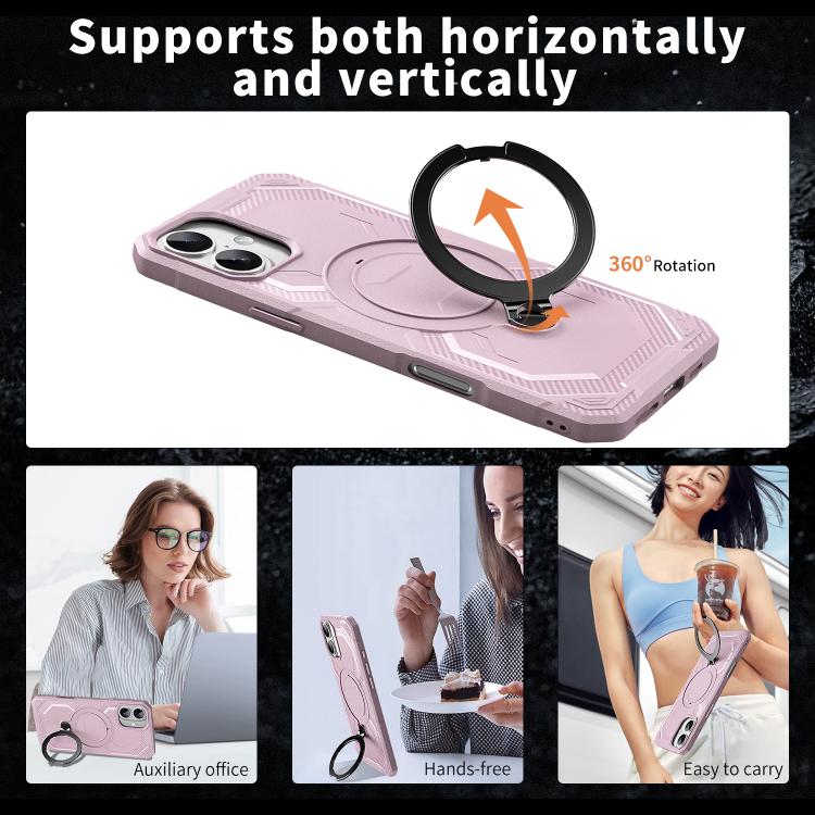 For iPhone 16 Plus Frosted MagSafe Holder Phone Case(Pink)