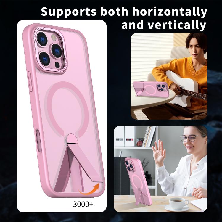 For iPhone 16 Pro Max Star Shine Series TPU + PC MagSafe Phone Case with Fold Holder(Pink)
