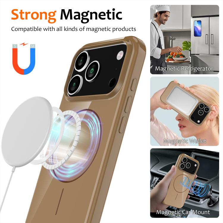 For iPhone 17 Pro Max Glossy TPU Shockproof MagSafe Phone Case with Lanyard(Gold) - 1