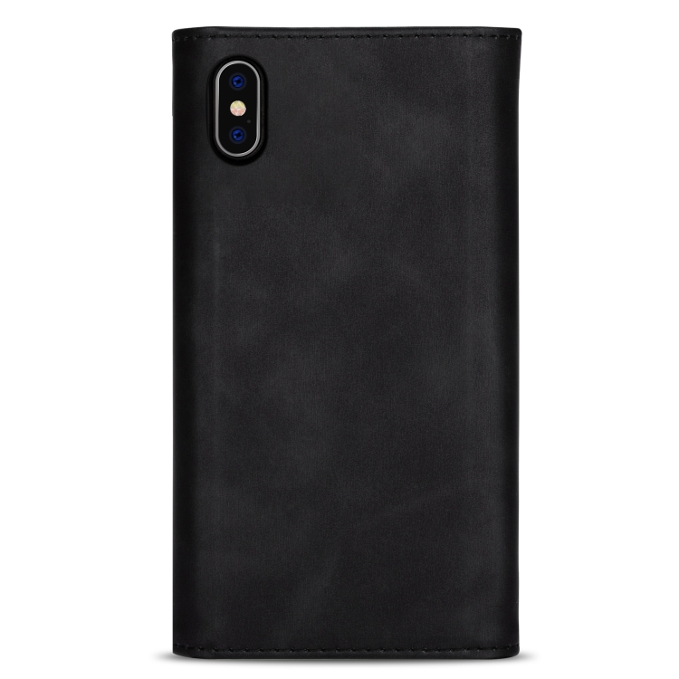 Para iPhone XR Skin Feel Zipper Funda de cuero con tapa horizontal con  soporte y ranuras para tarjetas y marco de fotos y cordón y cuerda larga  (negro)