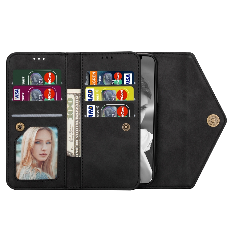 Para iPhone XR Skin Feel Zipper Funda de cuero con tapa horizontal con  soporte y ranuras para tarjetas y marco de fotos y cordón y cuerda larga  (negro)