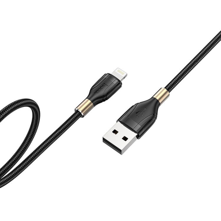 hoco U92 1.2m 2.4A USB to 8 Pin Gold Collar Charging Data Cable(Black) hoco U92 1.2m 2.4A USB to 8 Pin Gold Collar Charging Data Cable(Black)