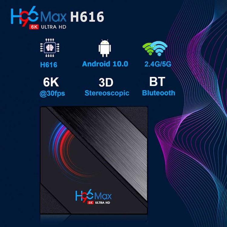 H96 MAX 6K ULTRA HD Caja de TV inteligente con control remoto, Android 10.0, Allwinner H616 Brazo de cuádruple Cortex-A53, 2GB + 16GB, Tarjeta de soporte TF / USBX2 / AV / HDMI / WIFI, AU Plug - 4