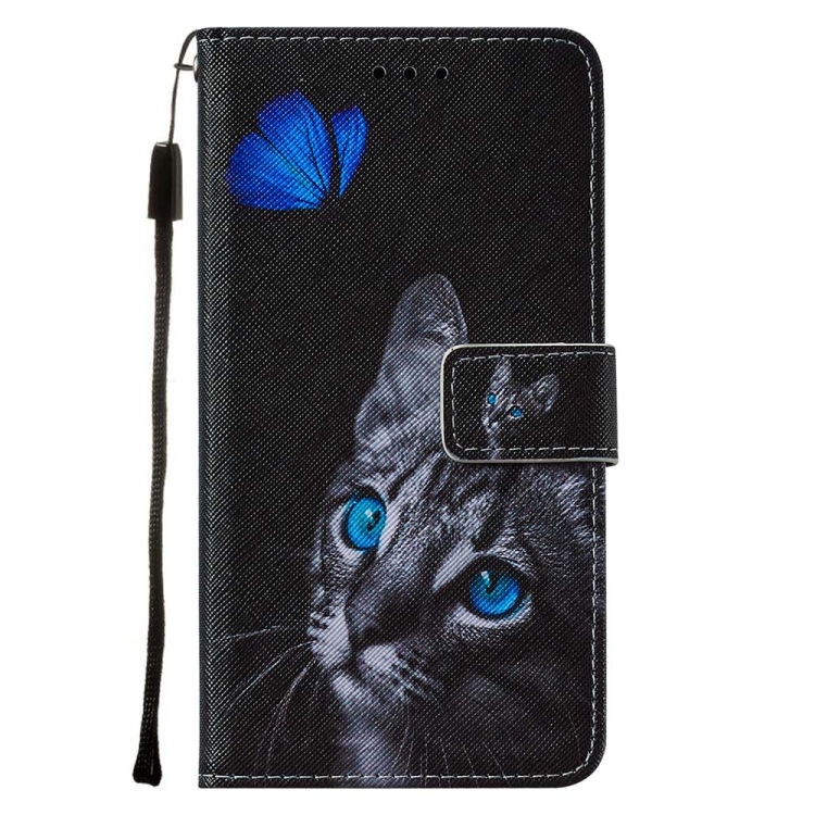 For iPhone SE 2022 / SE 2020 / 8 / 7 / 6 Cross Texture Painting Pattern Horizontal Flip Leather Case with Holder & Card Slots & Wallet & Lanyard(Blue Butterfly Cats Eye) For iPhone SE 2022 / SE 2020 / 8 / 7 / 6 Cross Texture Painting Pattern Horizontal Flip Leather Case with Holder & Card Slots & Wallet & Lanyard(Blue Butterfly Cats Eye)