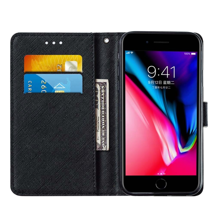 For iPhone SE 2022 / SE 2020 / 8 / 7 / 6 Cross Texture Painting Pattern Horizontal Flip Leather Case with Holder & Card Slots & Wallet & Lanyard(Blue Butterfly Cats Eye) For iPhone SE 2022 / SE 2020 / 8 / 7 / 6 Cross Texture Painting Pattern Horizontal Flip Leather Case with Holder & Card Slots & Wallet & Lanyard(Blue Butterfly Cats Eye)