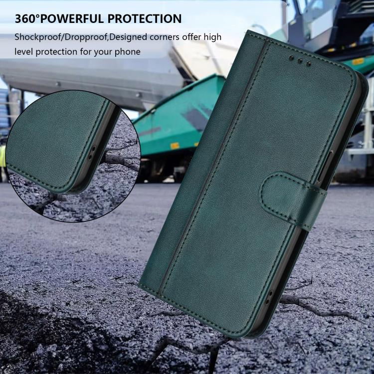 For iPhone 15 Plus Line Splicing Buckle Retro Leather Phone Case(Dark Green)