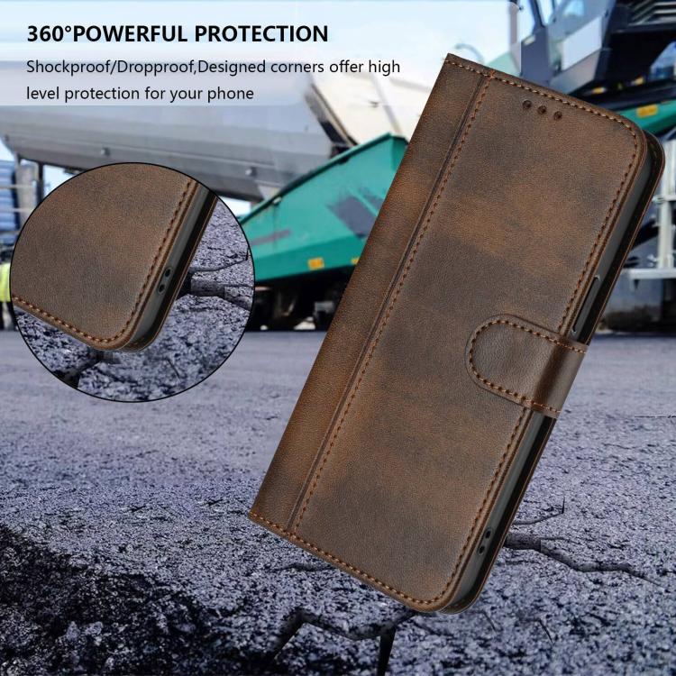 For iPhone 17 Pro Line Splicing Buckle Retro Leather Phone Case(Brown)