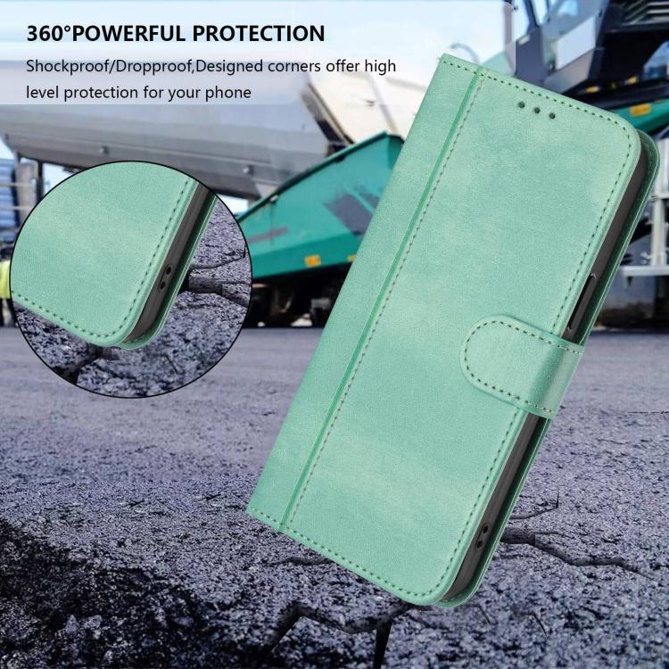 For iPhone 17 Line Splicing Buckle Retro Leather Phone Case(Mint Green)