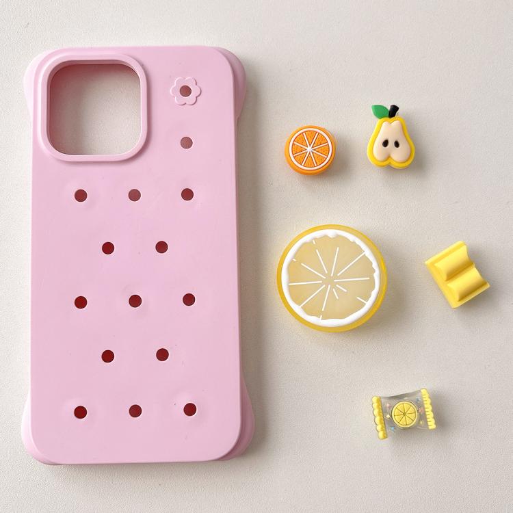 For iPhone 15 Pro Solid Color Holes DIY Fruit PC Shockproof Phone