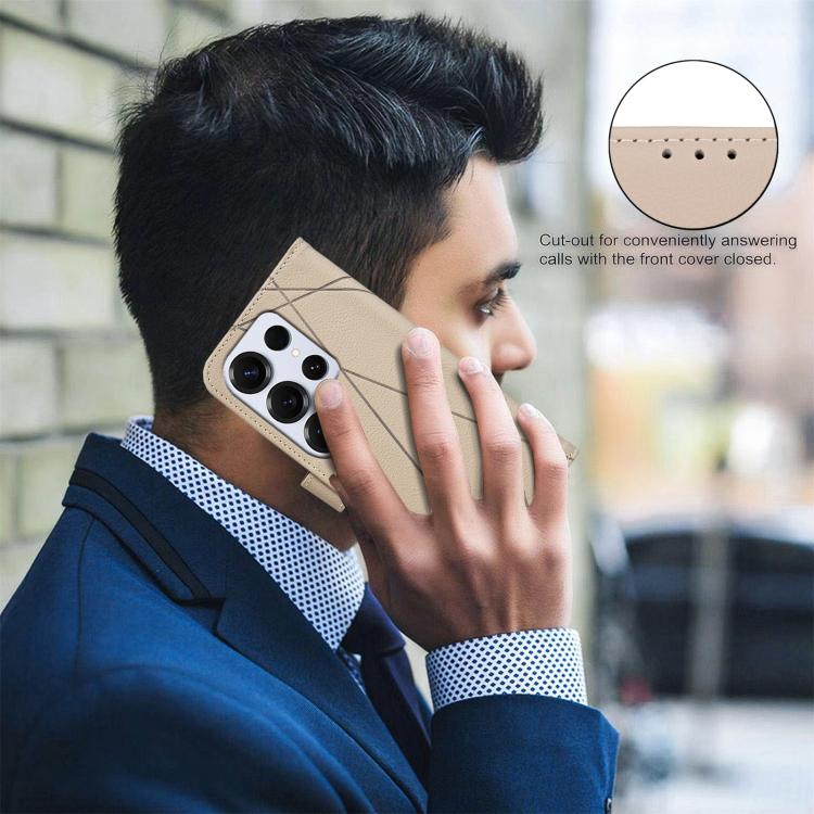 For Samsung Galaxy S23 Ultra 5G Geometric Pattern RFID Leather Phone Case(Beige) 6
