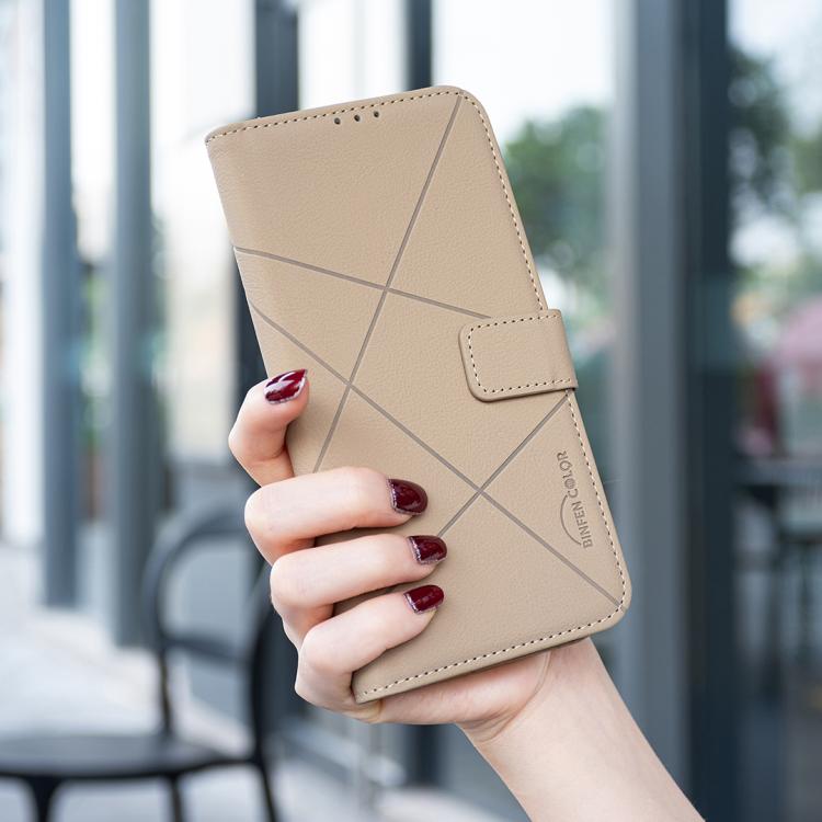 For Redmi 14C Geometric Pattern RFID Leather Phone Case(Beige)