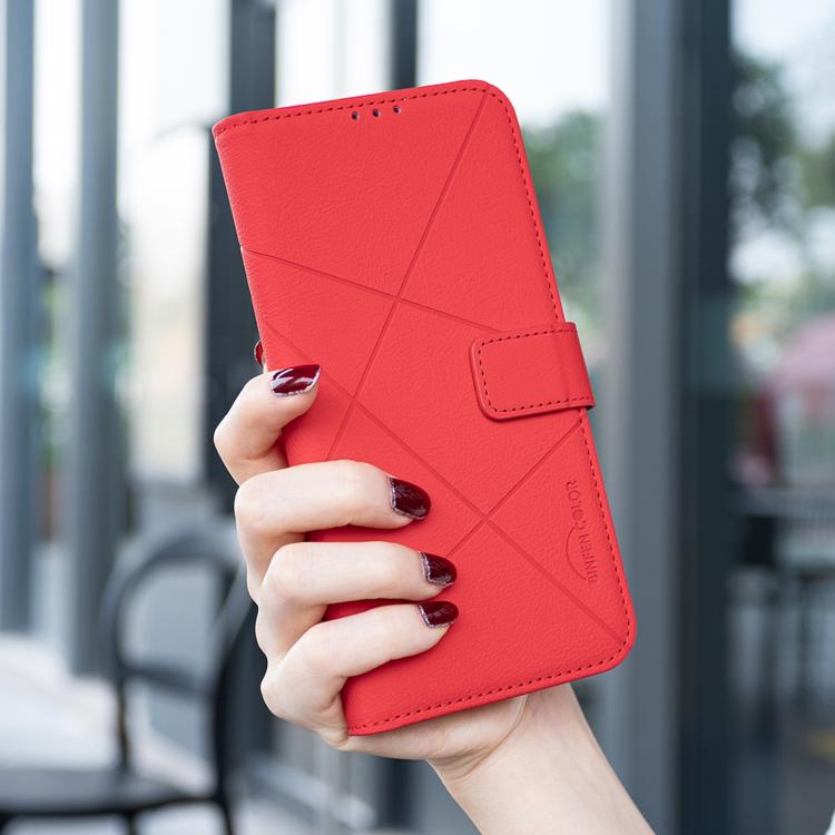 For Redmi K90/Poco F8 Pro Geometric Pattern RFID Leather Phone Case(Red)
