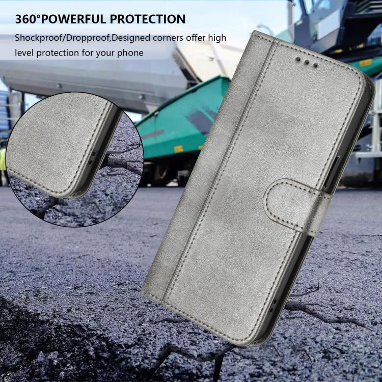For Xiaomi Poco F7 Ultra 5G / Redmi K80 Pro Line Splicing Buckle Retro Leather Phone Case(Grey)