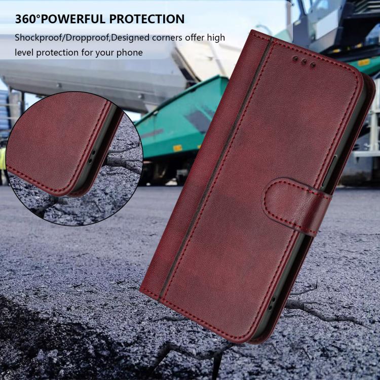 For Xiaomi Poco X6 Pro 5G Line Splicing Buckle Retro Leather Phone Case(Wine Red)