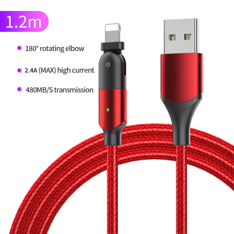 FXCL-WY09 2.4A USB to 8 Pin 180 Degree Rotating Elbow Charging Cable, Length:1.2m(Red) FXCL-WY09 2.4A USB to 8 Pin 180 Degree Rotating Elbow Charging Cable, Length:1.2m(Red)