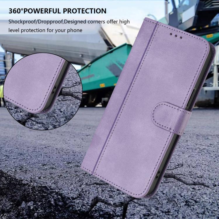 For Samsung Galaxy S22+ 5G Line Splicing Buckle Retro Leather Phone Case(Purple)