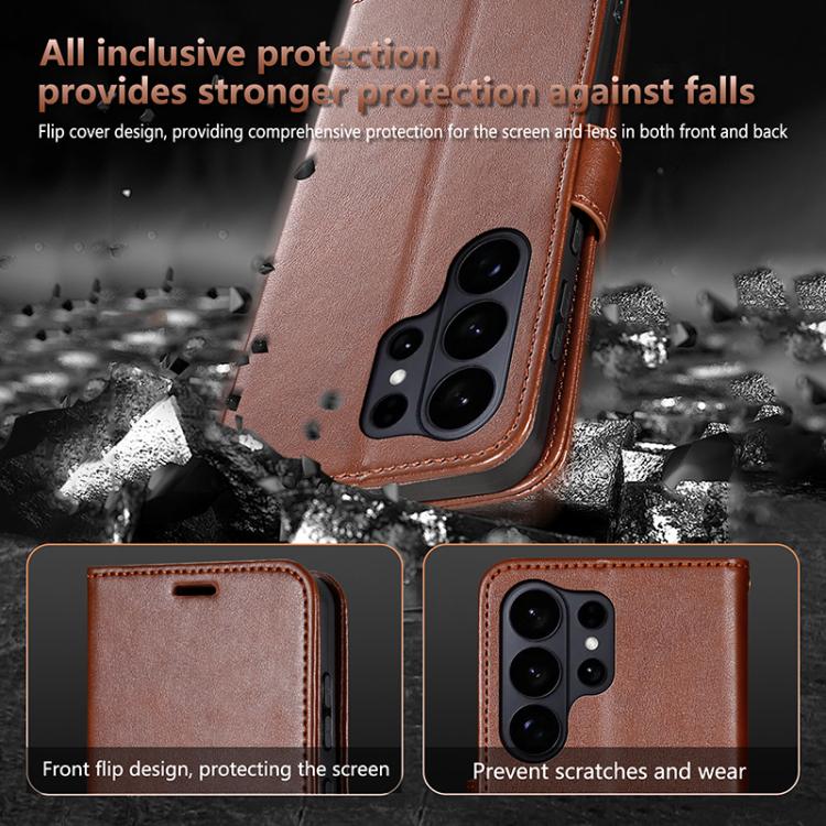 For Samsung Galaxy S26 Ultra 5G AZNS Sheepskin Texture Flip Leather Phone Case(Brown)