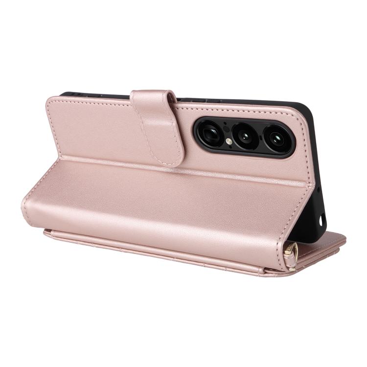 For Sony Xperia 1 VII Multifunctional 6-Card Slots Leather Phone Case with Wrist Strap(Pink)